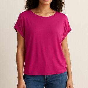 Eileen Fisher Drapey Tencel Blend Tee Magenta Size Large